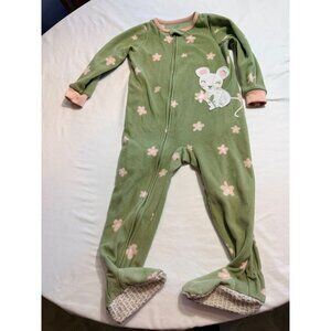 Carters Toddler Girls Green Fleece Pajamas With Mouse Design Size 3T Footed Slee
